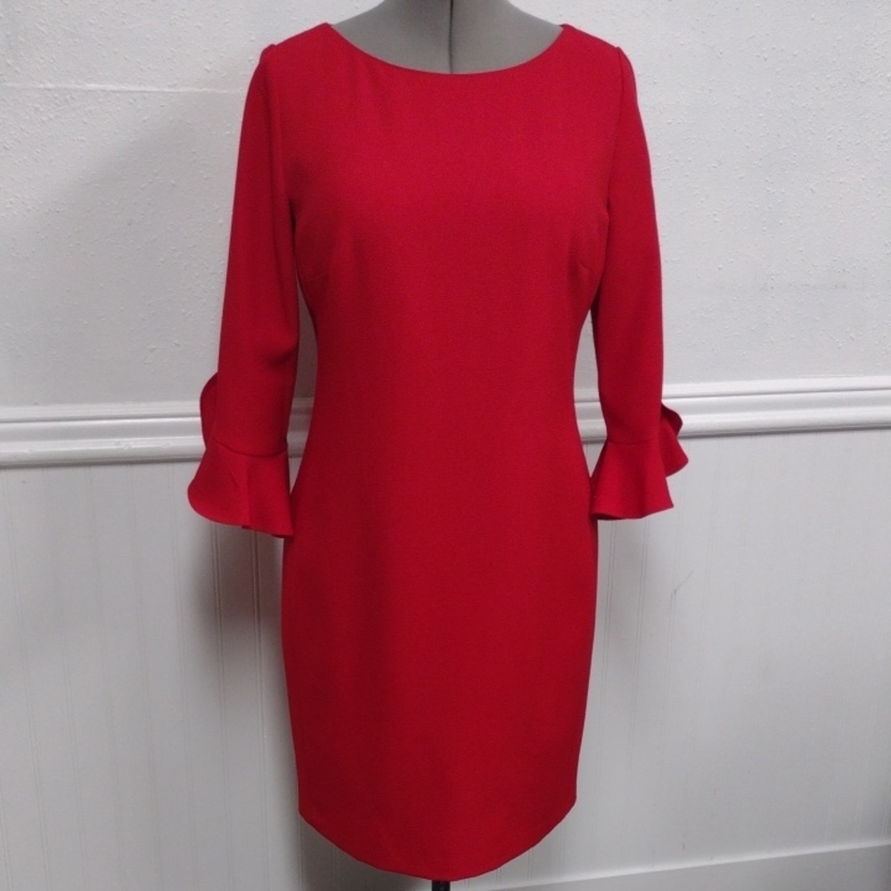 New Without Label Karl Lagerfeld Vibrant Red Three-Quarter Sleeve Dress.
